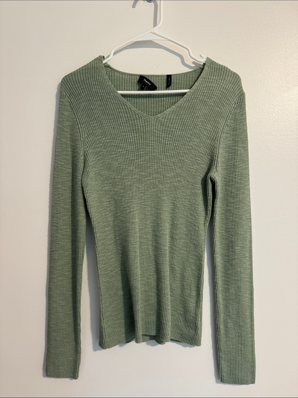Theory V-Neck Rib Knit Mirzi Fine Slub